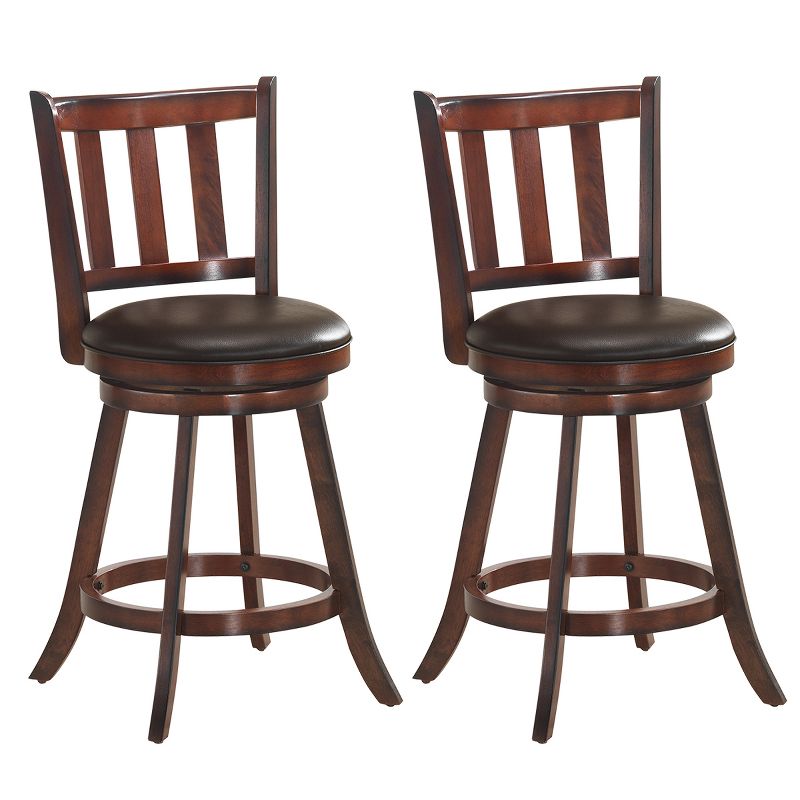 Costway Set of 2 25'' Swivel Bar stool Leather Padded Dining Kitchen Pub Bistro Chair High Back