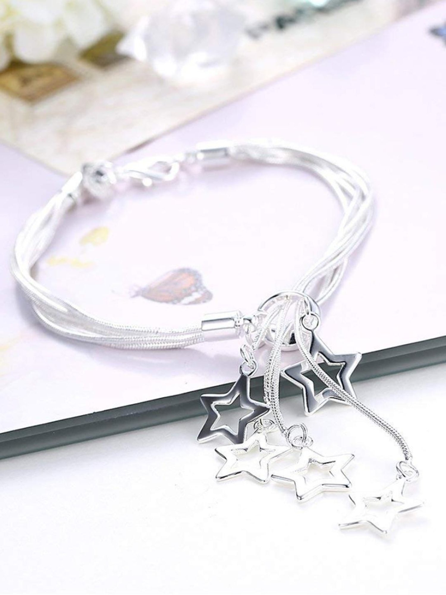 YouBella Silver-Plated Crystal Charms Bracelet