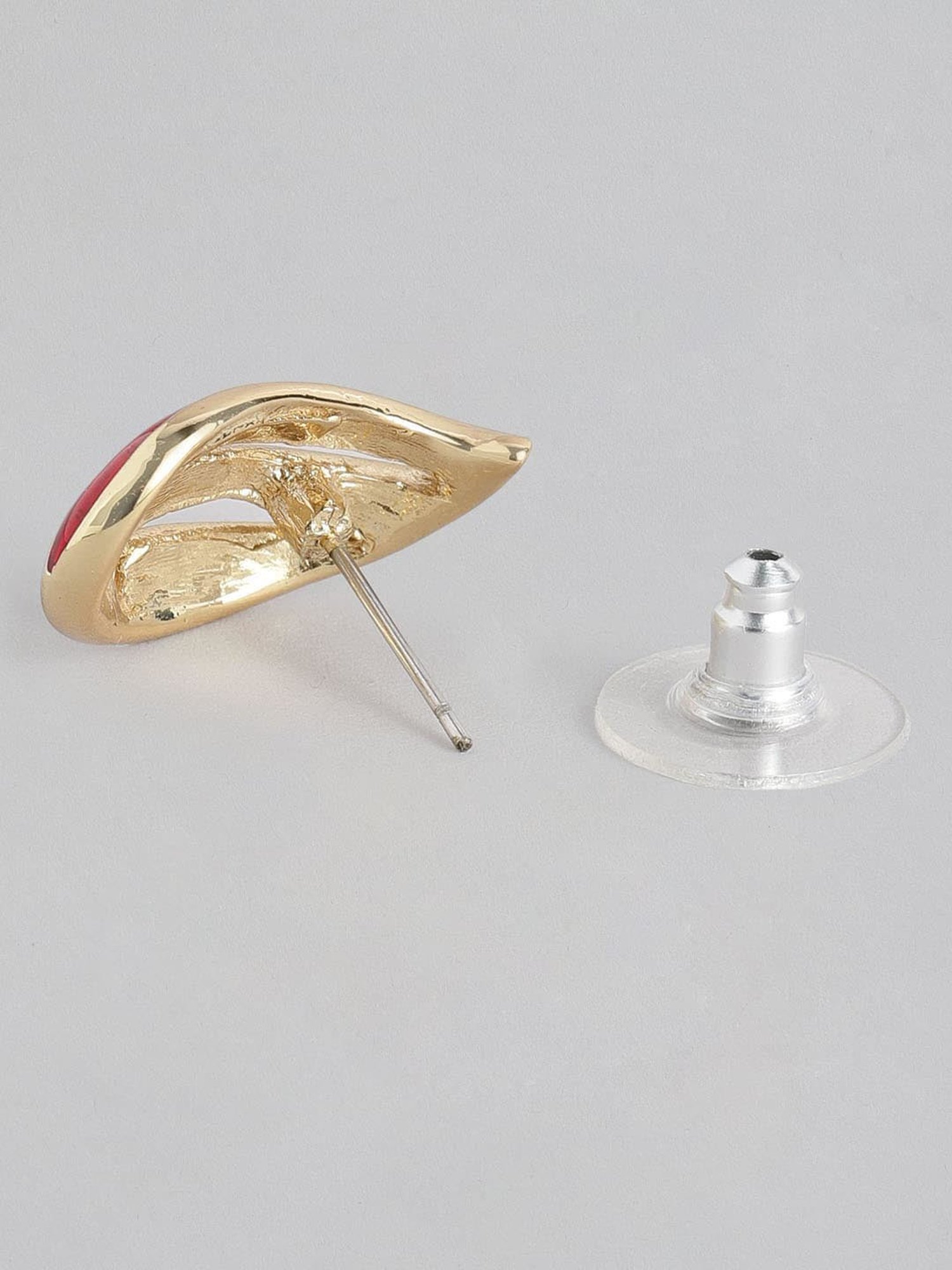 Estele Gold-Plated Red Enamel Leafy Stud Earrings for Women