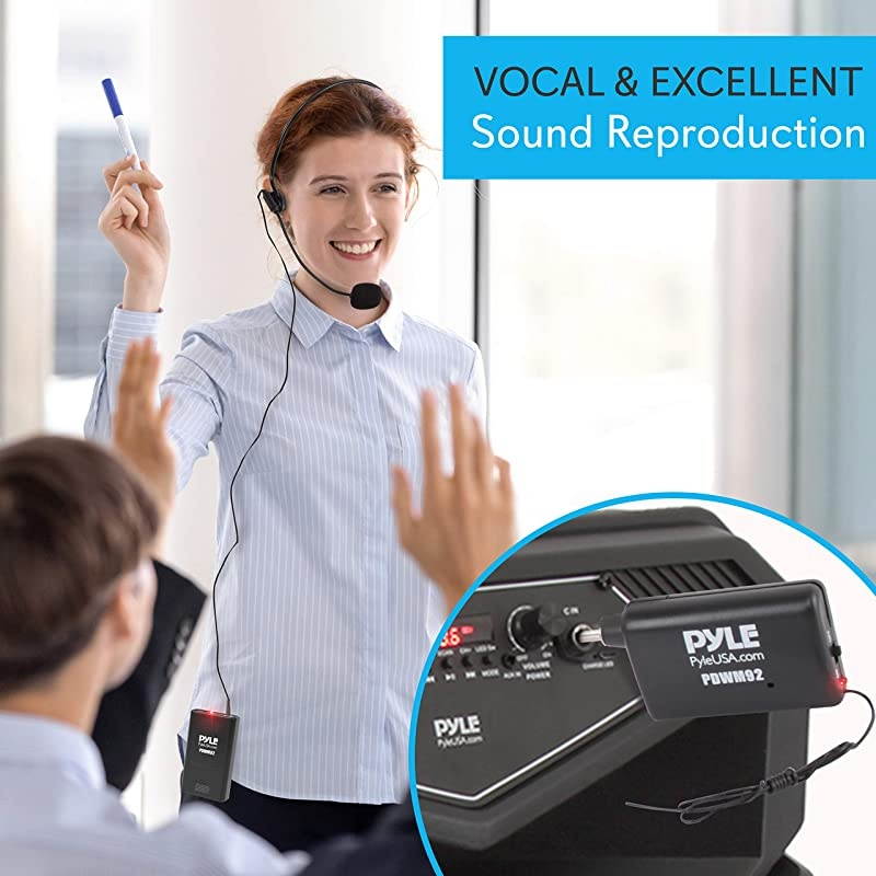 Portable VHF Wireless Microphone System - Professional Battery Operated Headset Lapel Lavalier Cordless Microphone Set W/Beltpack Transmitter, Adapter Receiver, for PA Karaoke DJ Party -  PDWM92