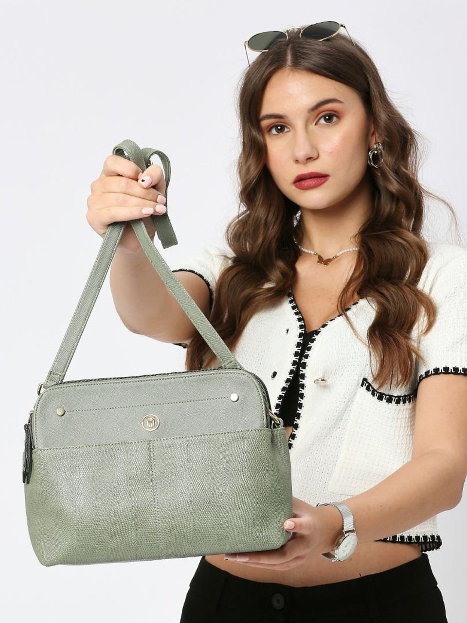THE HOLISTIK Majesty Olive Textured Medium Cross Body Bag