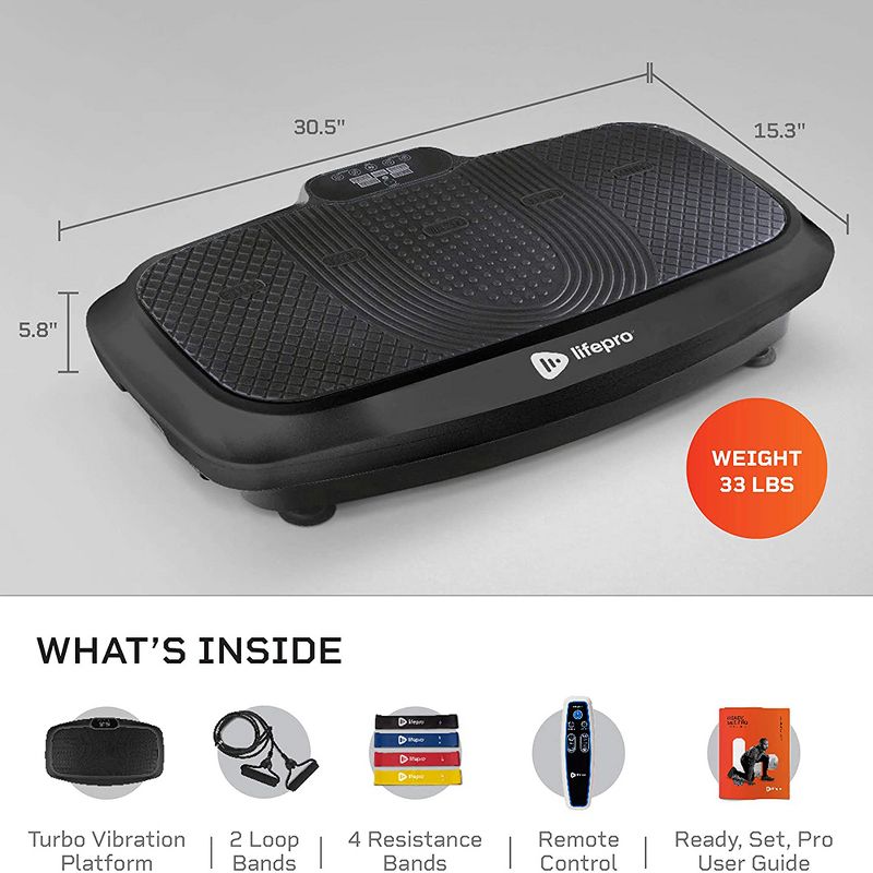 LifePro LP-TRB-BLK Portable Home Training Fitness Exercise Workout Turbo 3D Vibration Plate Platform Equipment Machine Set w/ Resistance Bands, Black