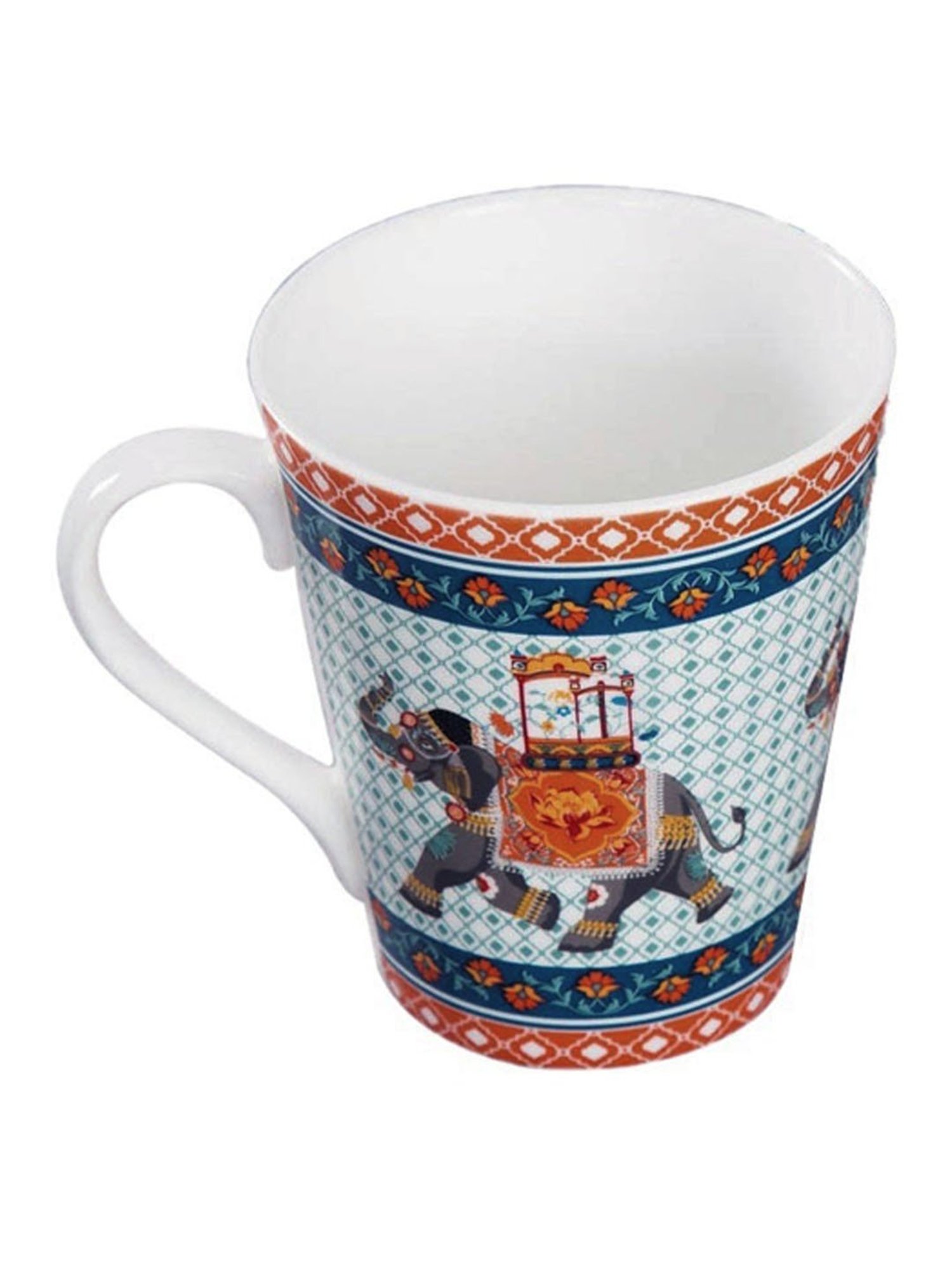 India Circus Fine Ceramic Floral Printed Milk Mug Set of 2 - 380 ml each