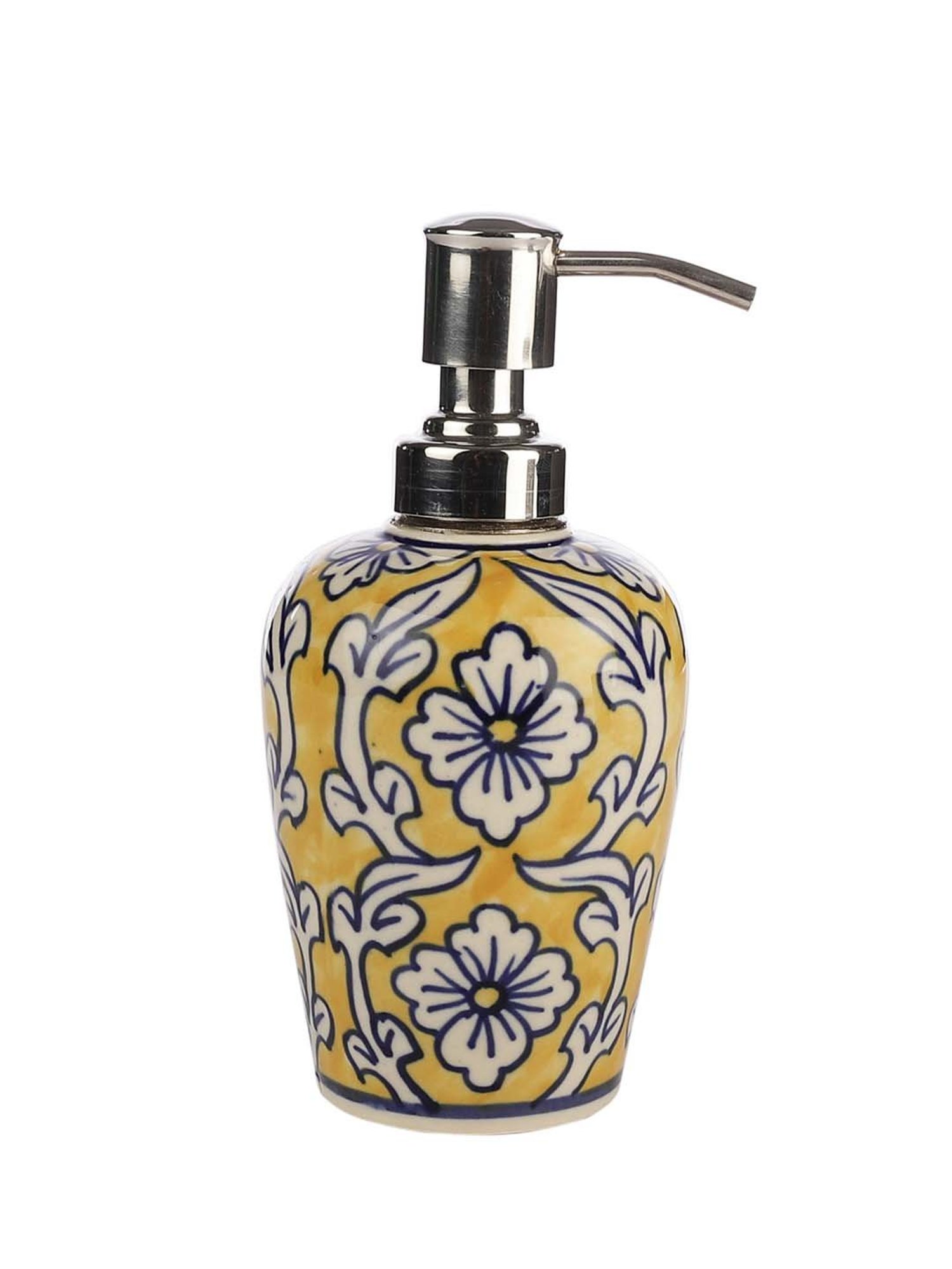 VarEesha Yellow & White Ceramic Aztec Liquid Soap Dispener (0.30L) - Set of 1