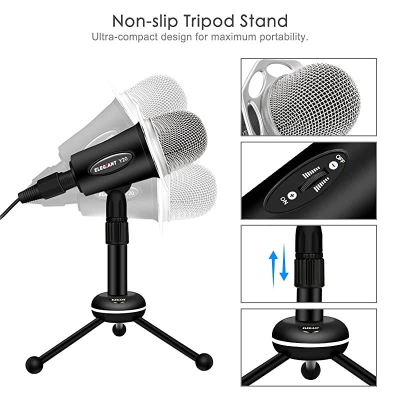 PC Microphone,  Y20 Portable Condenser Microphone 3.5mm Plug & Play with Tripod Stand Home Studio Recording Microphone for Computer, Smartphone, iPad, Podcasting Karaoke, YouTube, Skype, Games