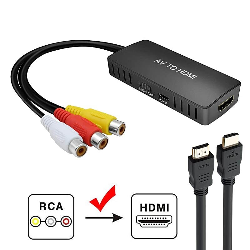 to HDMI Converter, PS2 HDMI Adapter, AV to HDMI Adapter Support 1080P, PAL/NTSC Compatible with WII, WII U, PS one, PS2, PS3, STB, Xbox, VHS, VCR, Blue-Ray DVD Players