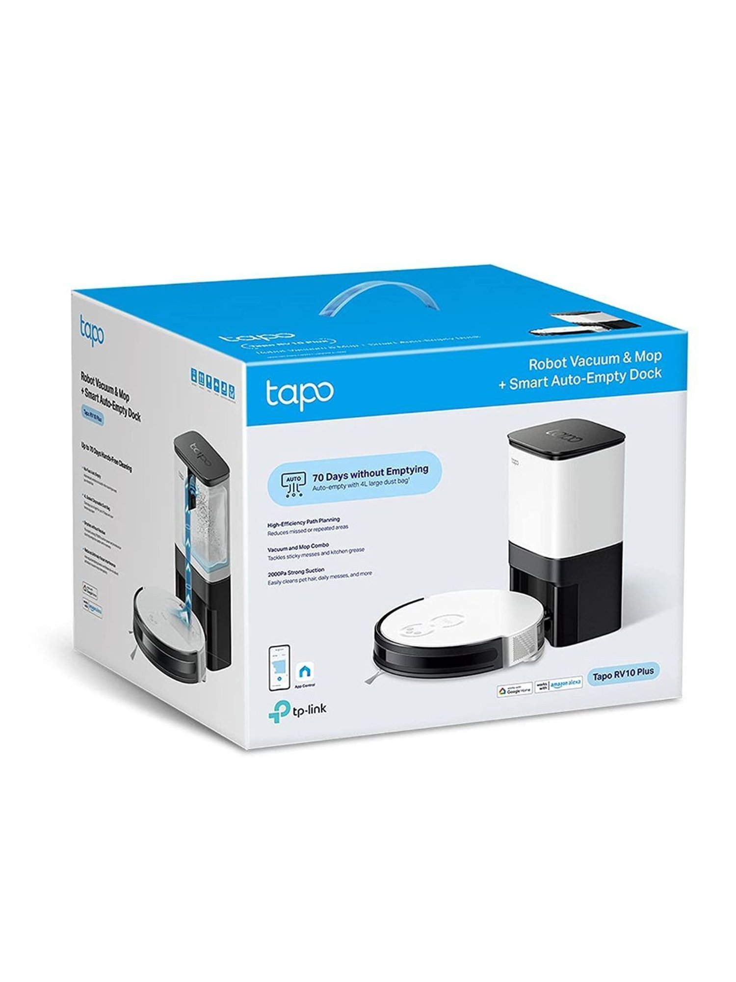 TP-Link Tapo RV10 Plus Robotic Vacuum Cleaner & Mop + Smart Auto-Empty Dock (White)