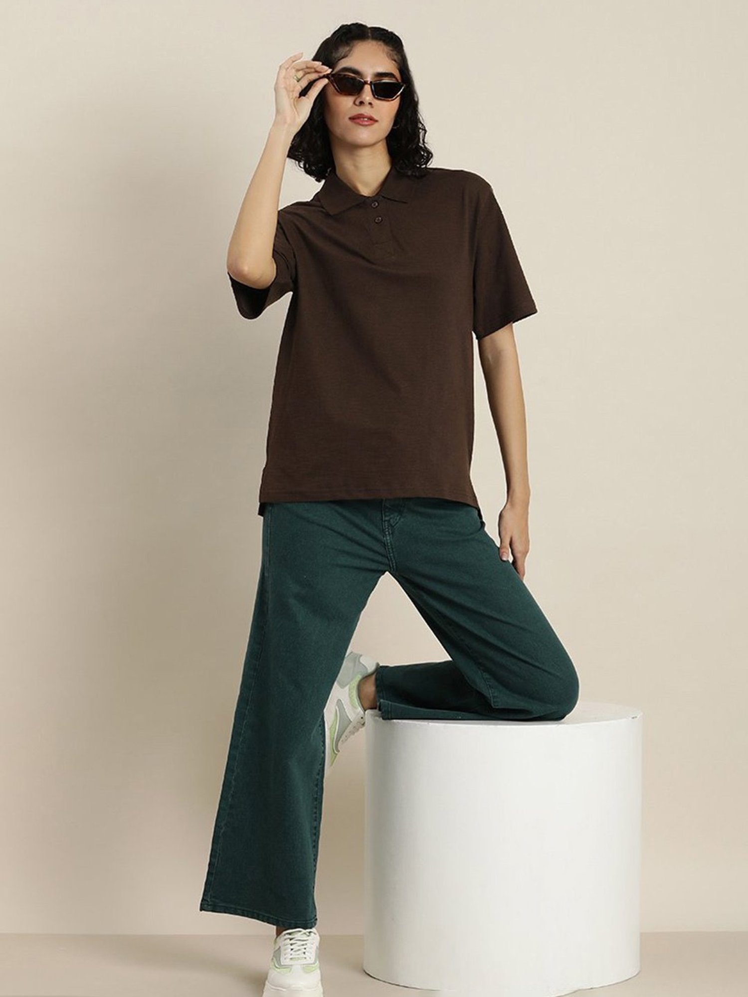 Dillinger Chocolate Brown  Cotton Oversized Polo T-Shirt