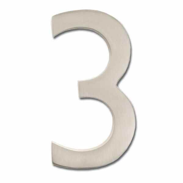 Architectural Mailboxes 3585SN-3 Solid Cast Brass 5 in. Satin Nickel Floating House Number 3
