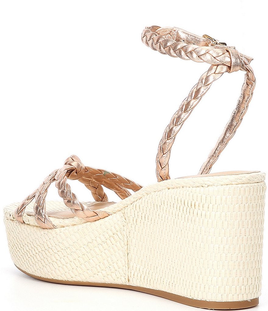 Antonio Melani Lorinna Leather Woven Ankle Strap Metallic Wedges