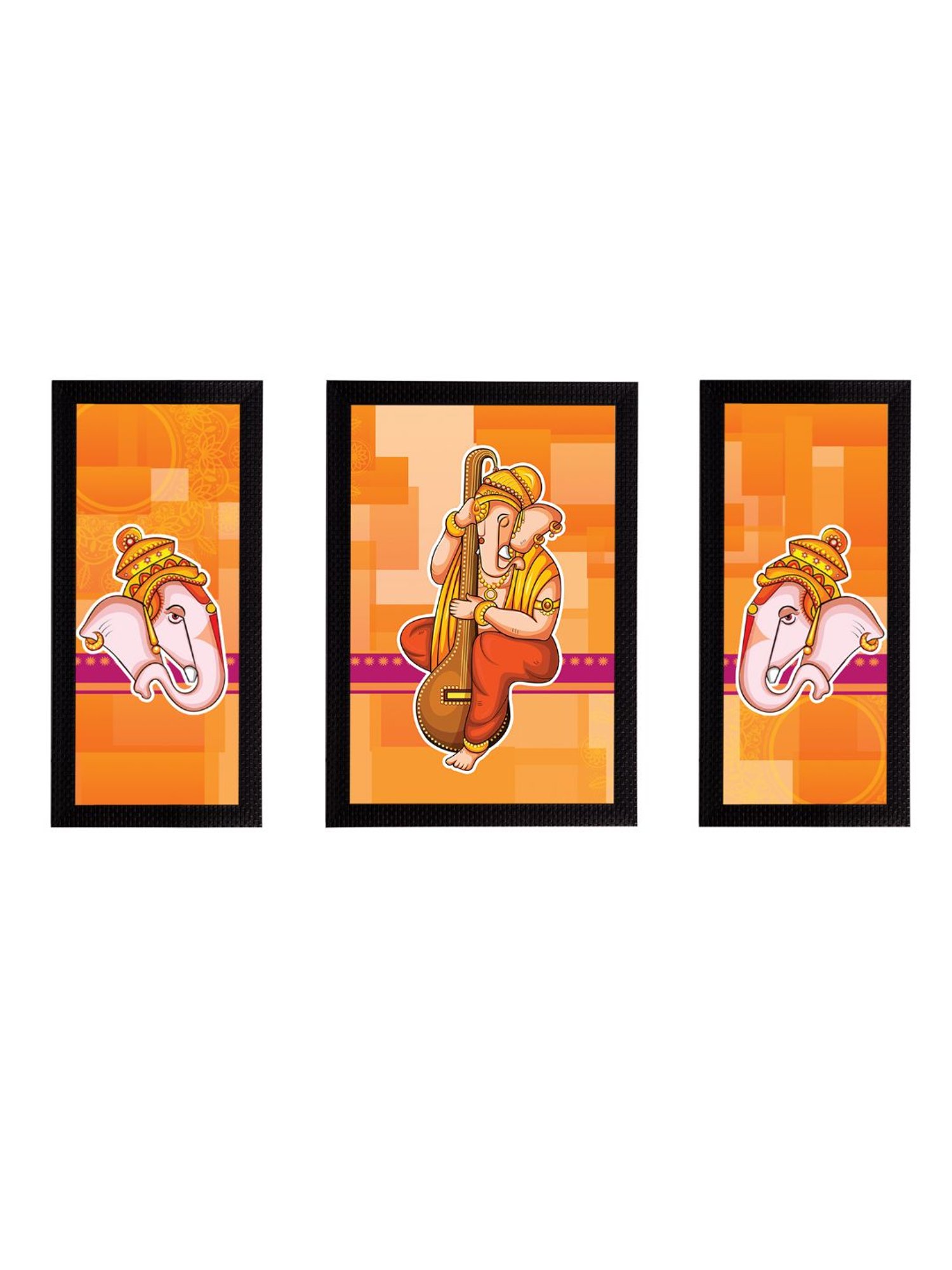 eCraftIndia Set of 3 Lord Ganesha Satin Matt Texture UV Art Painting