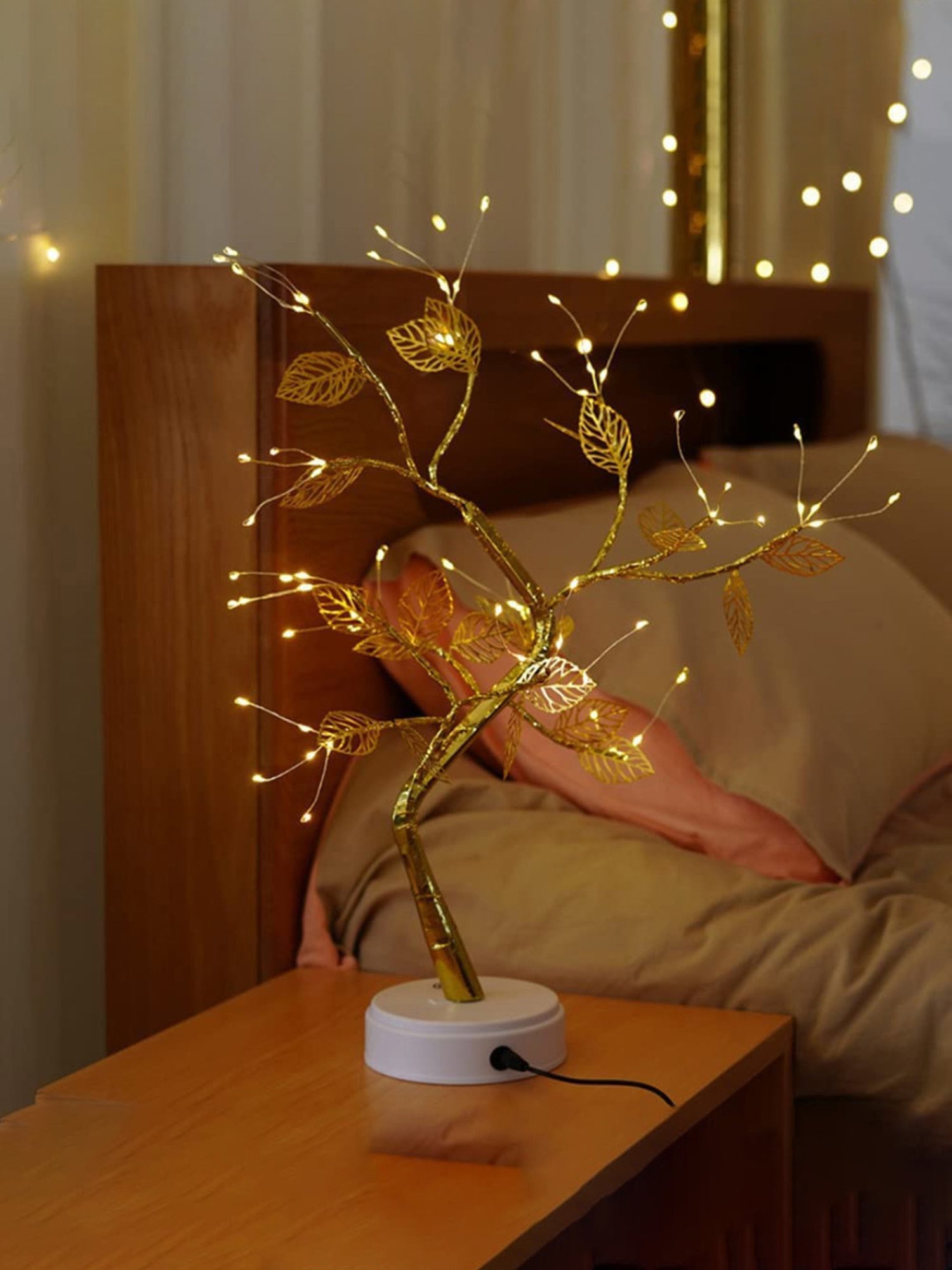 Xergy 20 inch Tabletop Bonsai Tree Light with 24 Golden Leaf Spirit Tree Lamp (Warm white)