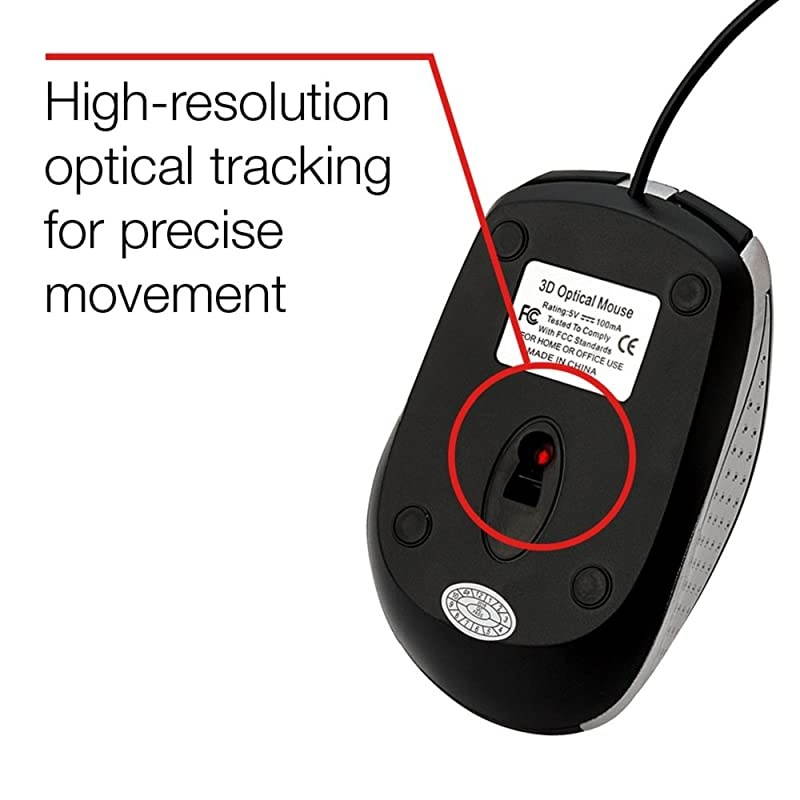 Optical Mouse Wired with USB Accessibility Mac PC Compatible Silver