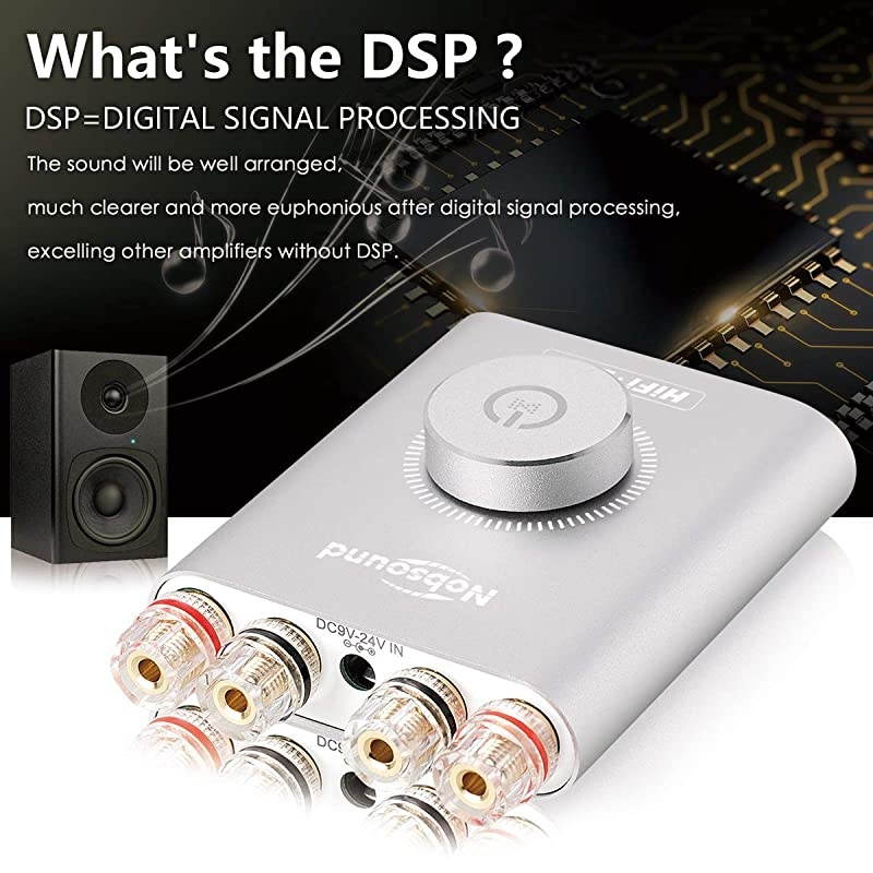 NS-20G 200W Mini Bluetooth 5.0 Power Amplifier 2.0 Channel Wireless Receiver Hi-Fi DSP Stereo Headphone Audio Amp LED Display (Silver)