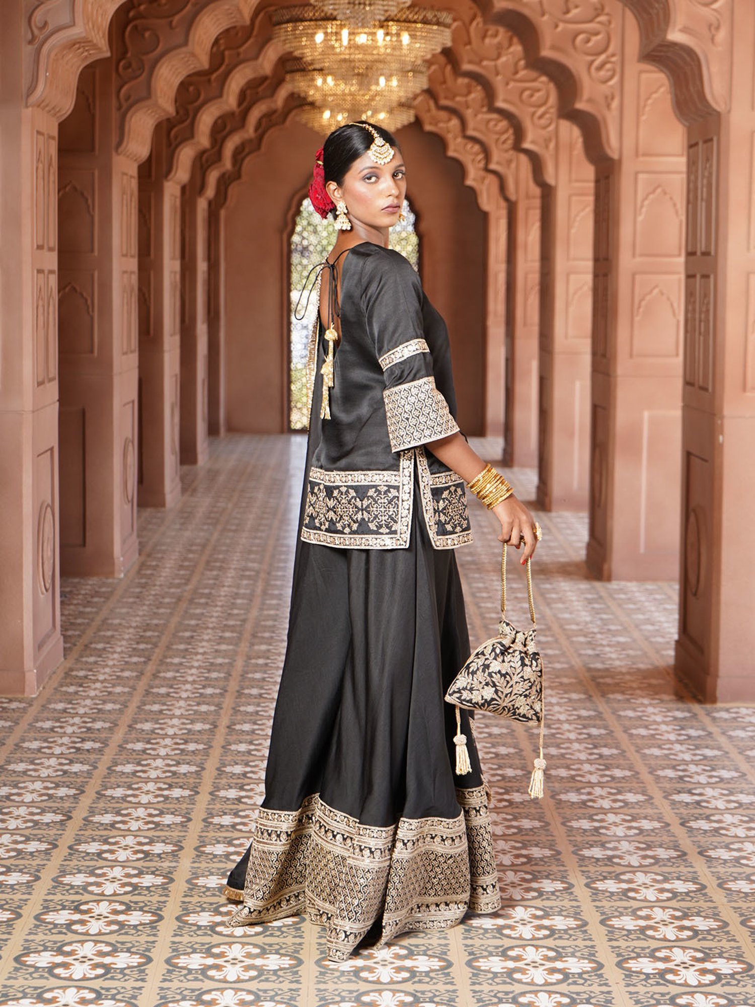 Monk and Mei Dua Lahori Kurta with Silk Sharara & Dupatta