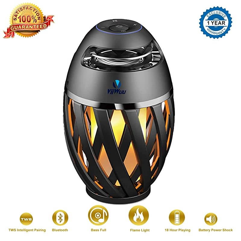 Flame Light Speaker,  Led Flame Speakers Torch Atmosphere Bluetooth Speakers Outdoor Portable Stereo Speaker with HD Audio and Enhanced Bass Night Light Table Lamp BT 4.2 for iPhone Android