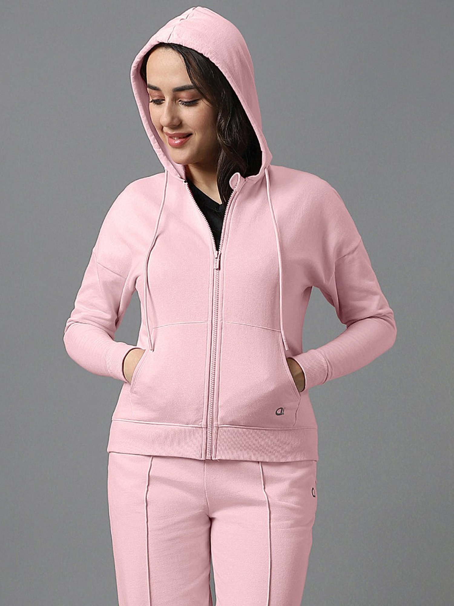 Amante Rose Pink Cotton Sports Hoodie