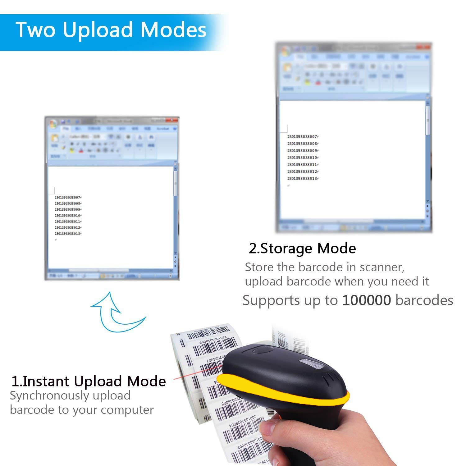 Werleo Barcode Scanner Wireless 1D 2D 2-in-1 2.4G Wireless & USB 2.0 Wired 2D QR Bar Code Scanner Cordless CMOS Image Barcode Reader for Mobile Payment Computer Screen 2D Scanner Barcode with Stand