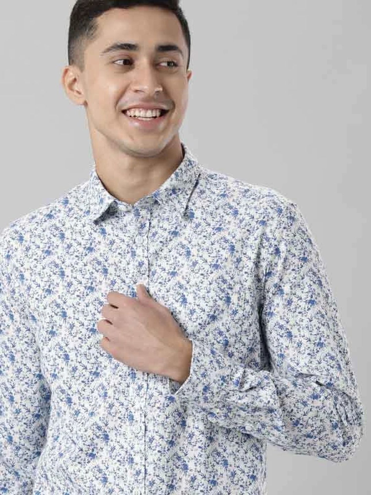 Indian Terrain Ecru Slim Fit Printed Shirt