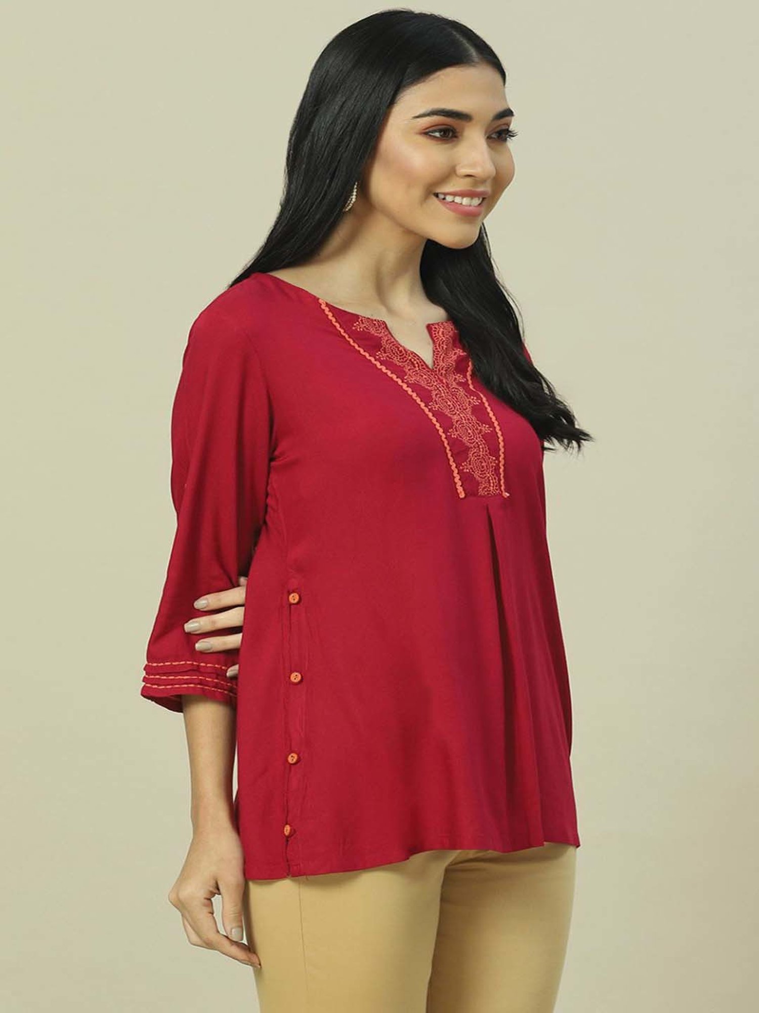 Rangriti Red Embroidered Top
