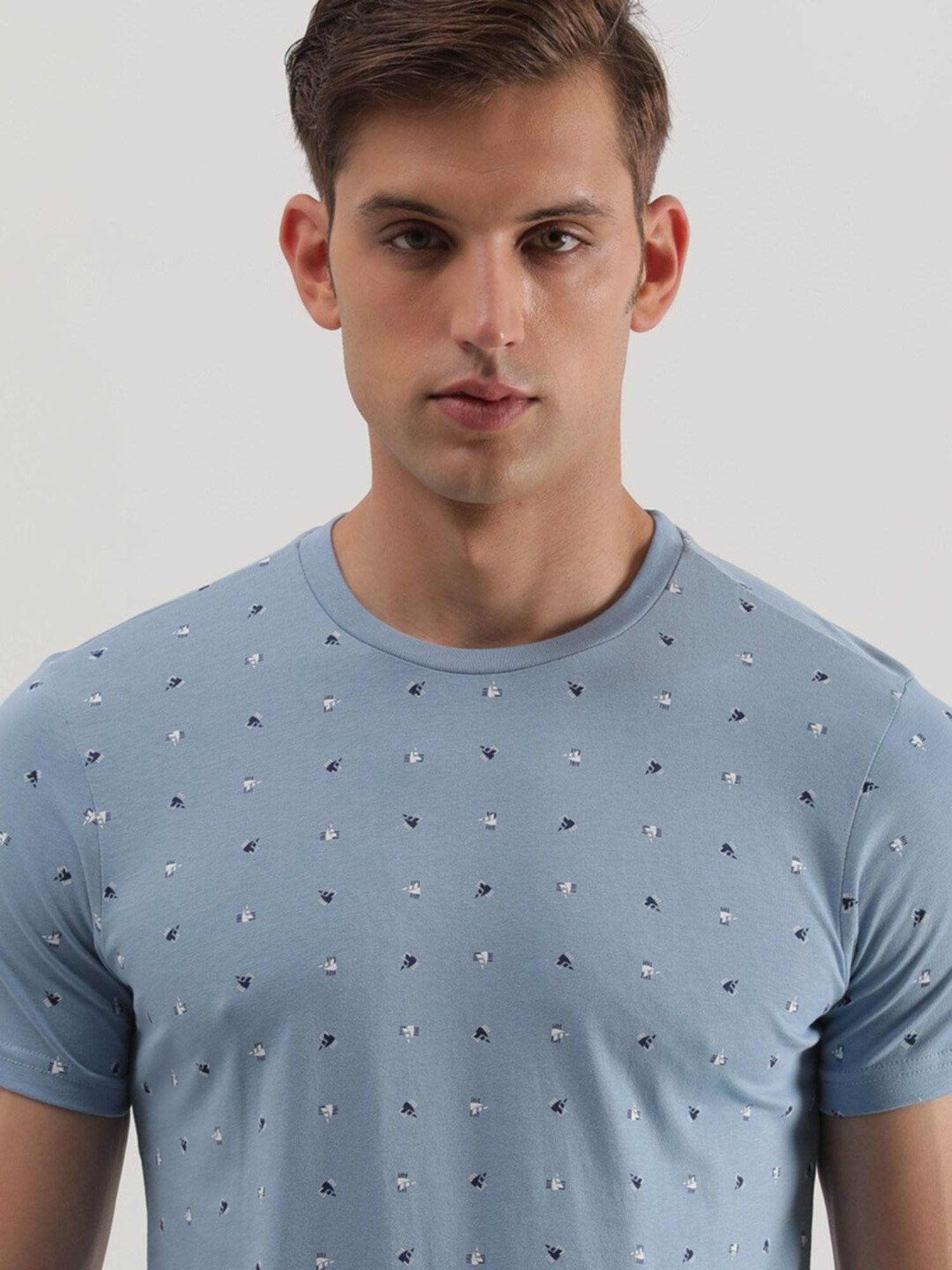 Lee Sky Blue Slim Fit Printed Crew T-Shirt