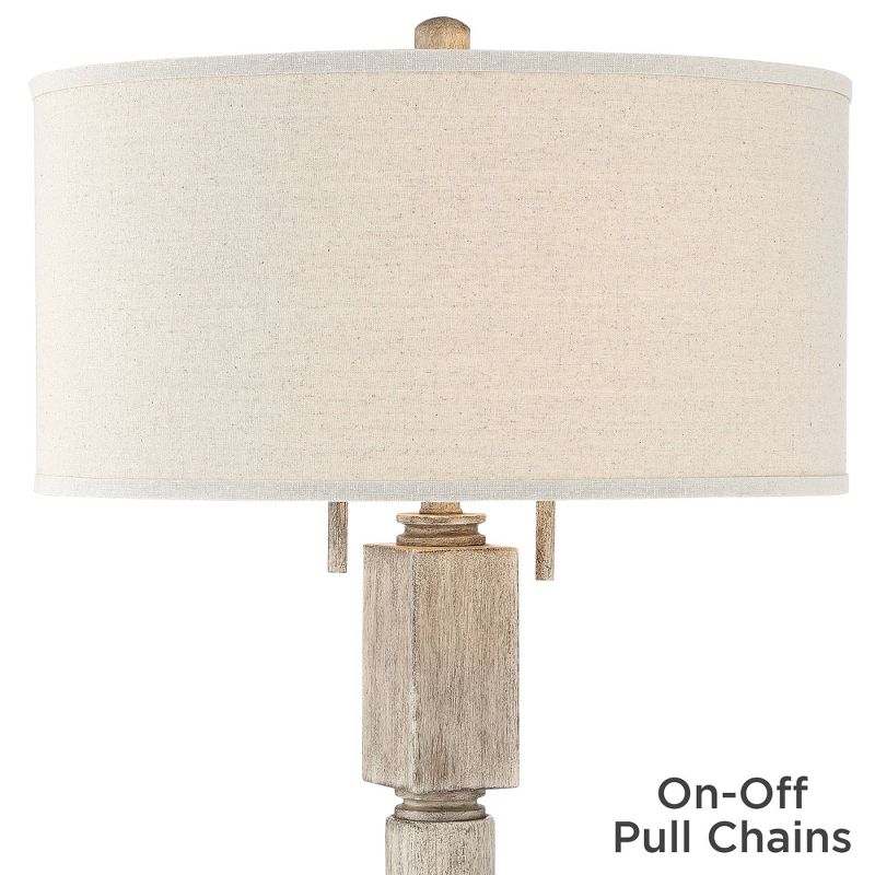 Barnes and Ivy Country Cottage Floor Lamp Pickled Wood Oatmeal Linen Drum Shade for Living Room Reading Bedroom Office