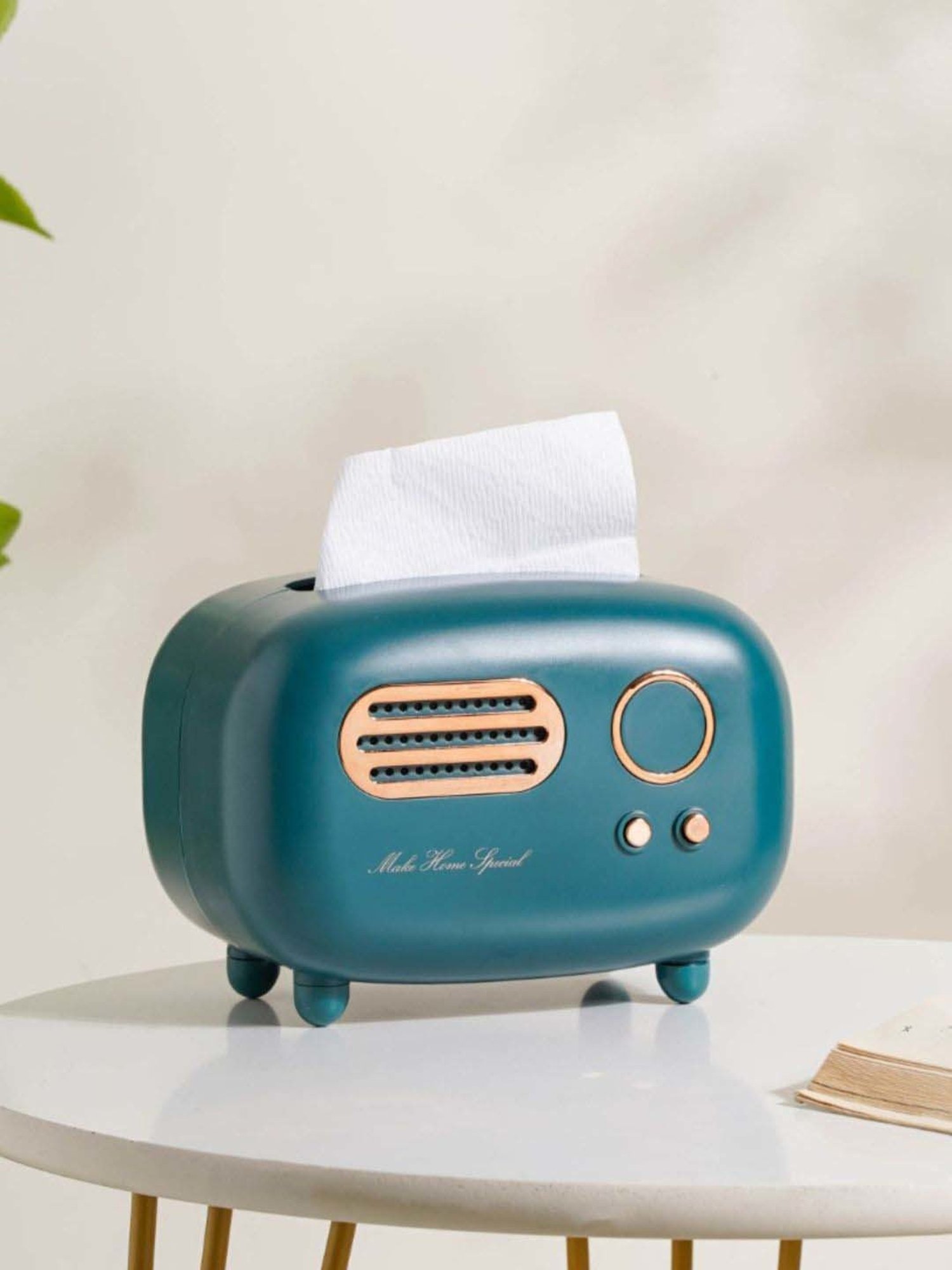 Nestasia Premium Quality PVC Made Vintage Radio Transistor Shaped Teal Tissue Box for Dining Room