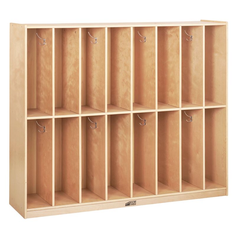 ECR4Kids Birch 16-Section Slim-Fit School Storage Coat Locker with Hooks for Toddlers and Kids