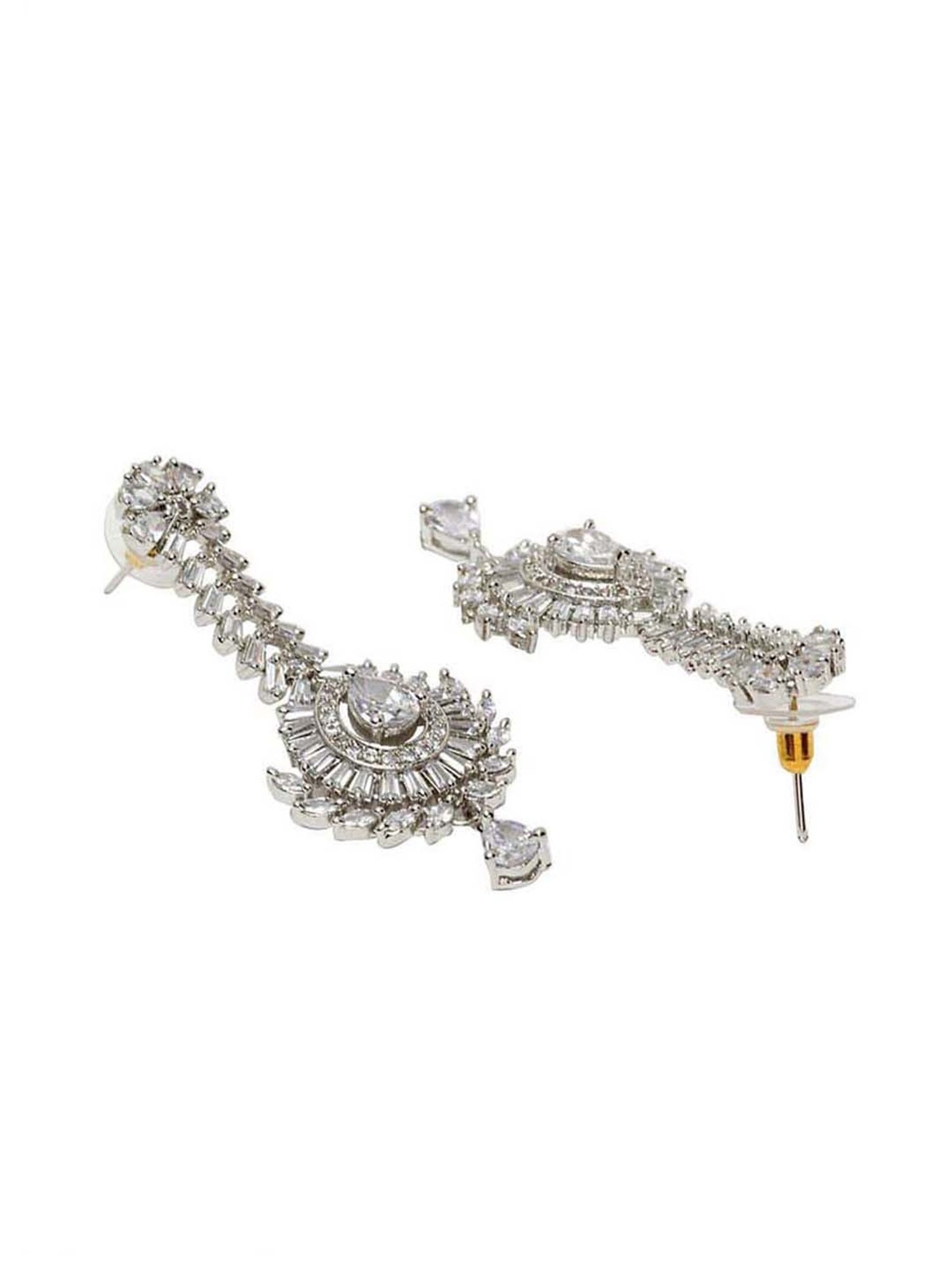 Panash Silver Rhodium-plated American Diamon Studded Dangler Earrings