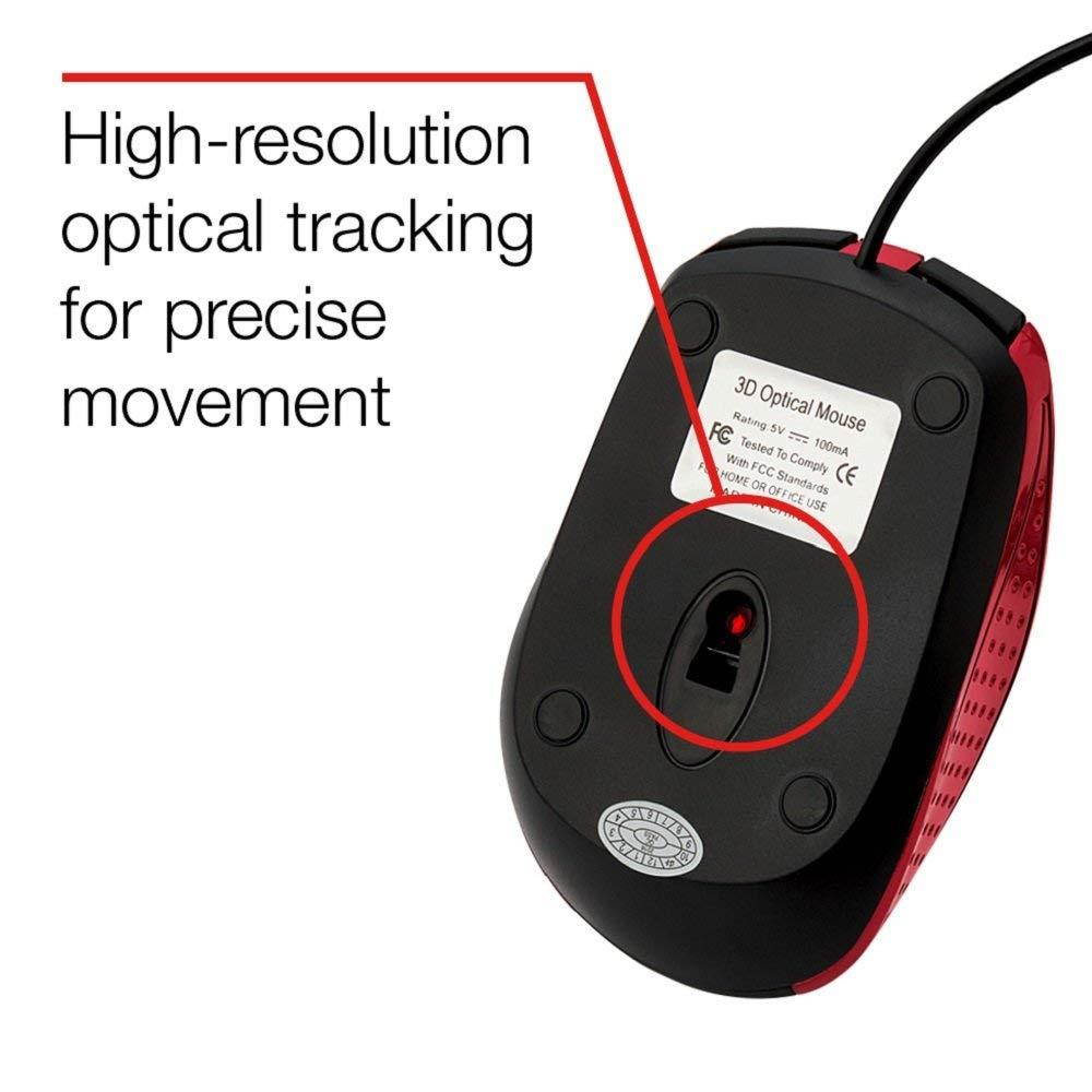 Verbatim Optical Mouse - Wired with USB Accessibility - Mac & PC Compatible - Red