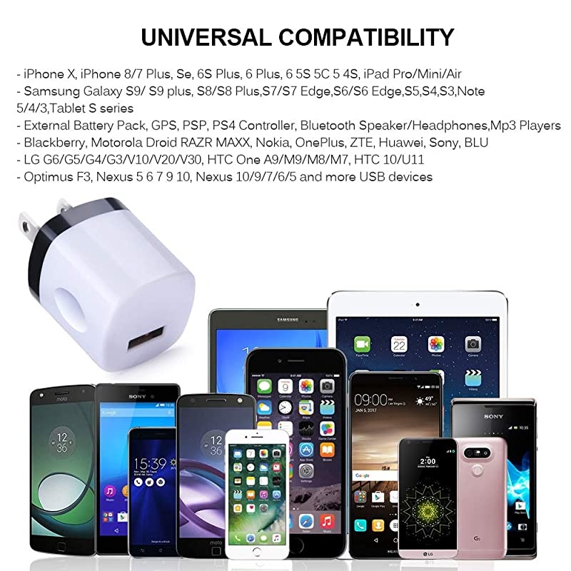 USB Wall Plug,  5 Pack 1Amp 5V One Port USB Power Adapter Wall Chargers Block Cube Box Compatible Phone 11 X 8 7 6S 6 Plus,Samsung Galaxy A21 S20 S10 S9 S8 Note 10 9 8 S7,G8 G6, OnePlus 8