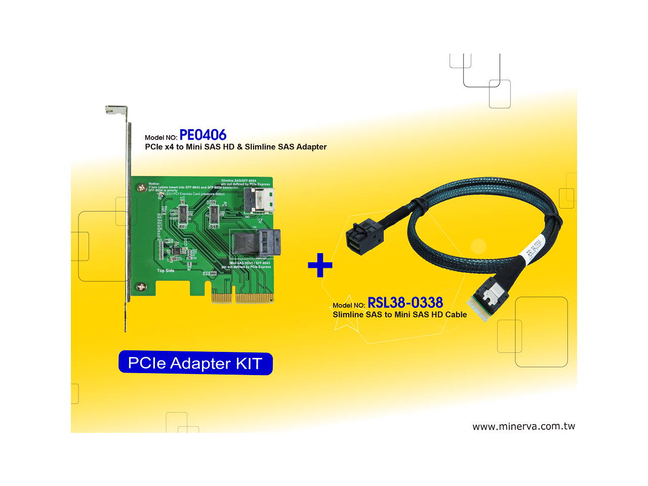 Innocard PCIe x4 to Mini SAS HD & Slimline SAS Adapter with Mini SAS HD to Slimline SAS Cable