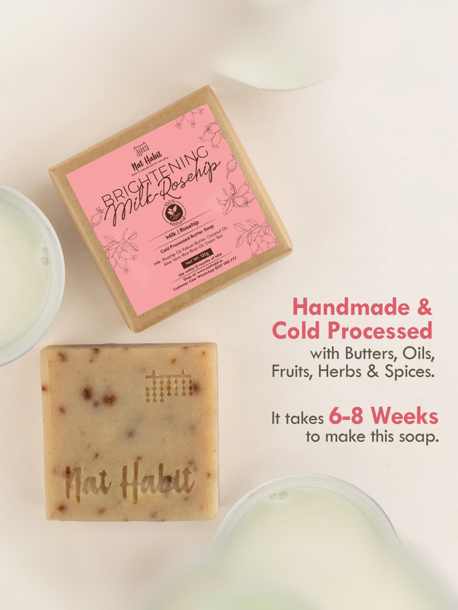 Nat Habit Cold Processed Brightening Milk-Rosehip Soap Pack of 2 - 250 gm