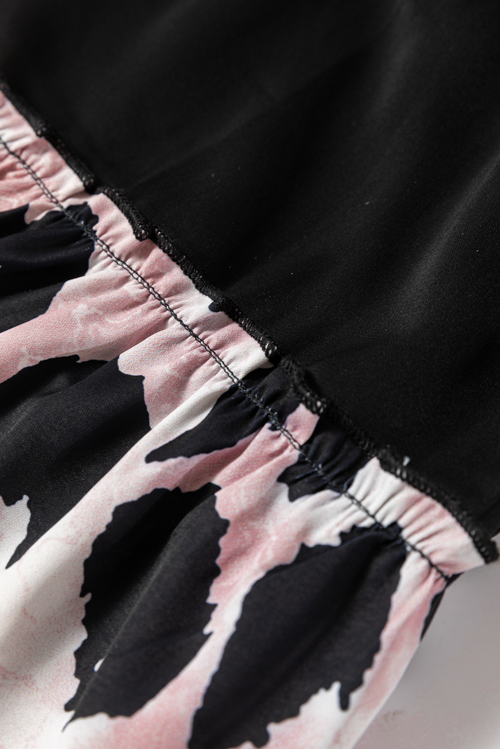 Black Leopard Patchwork Split Neck Ruffle Plus Size Dress