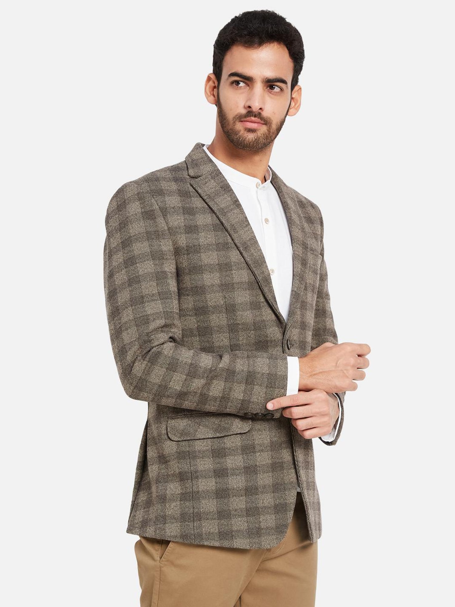 METTLE Grey Regular Fit Checks Blazer
