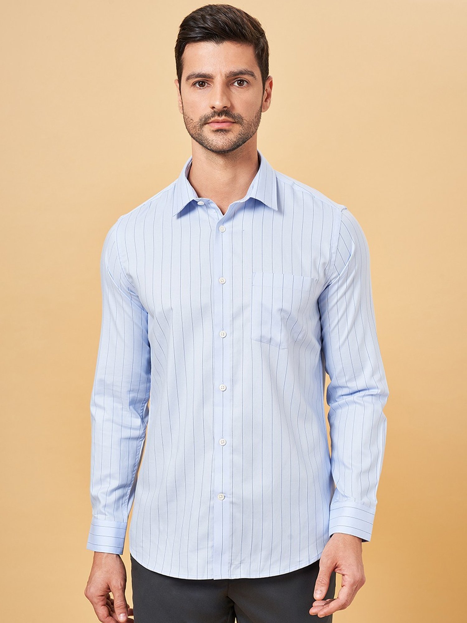 Peregrine By Pantaloons Blue Bonnet Slim Fit Striped Shirt