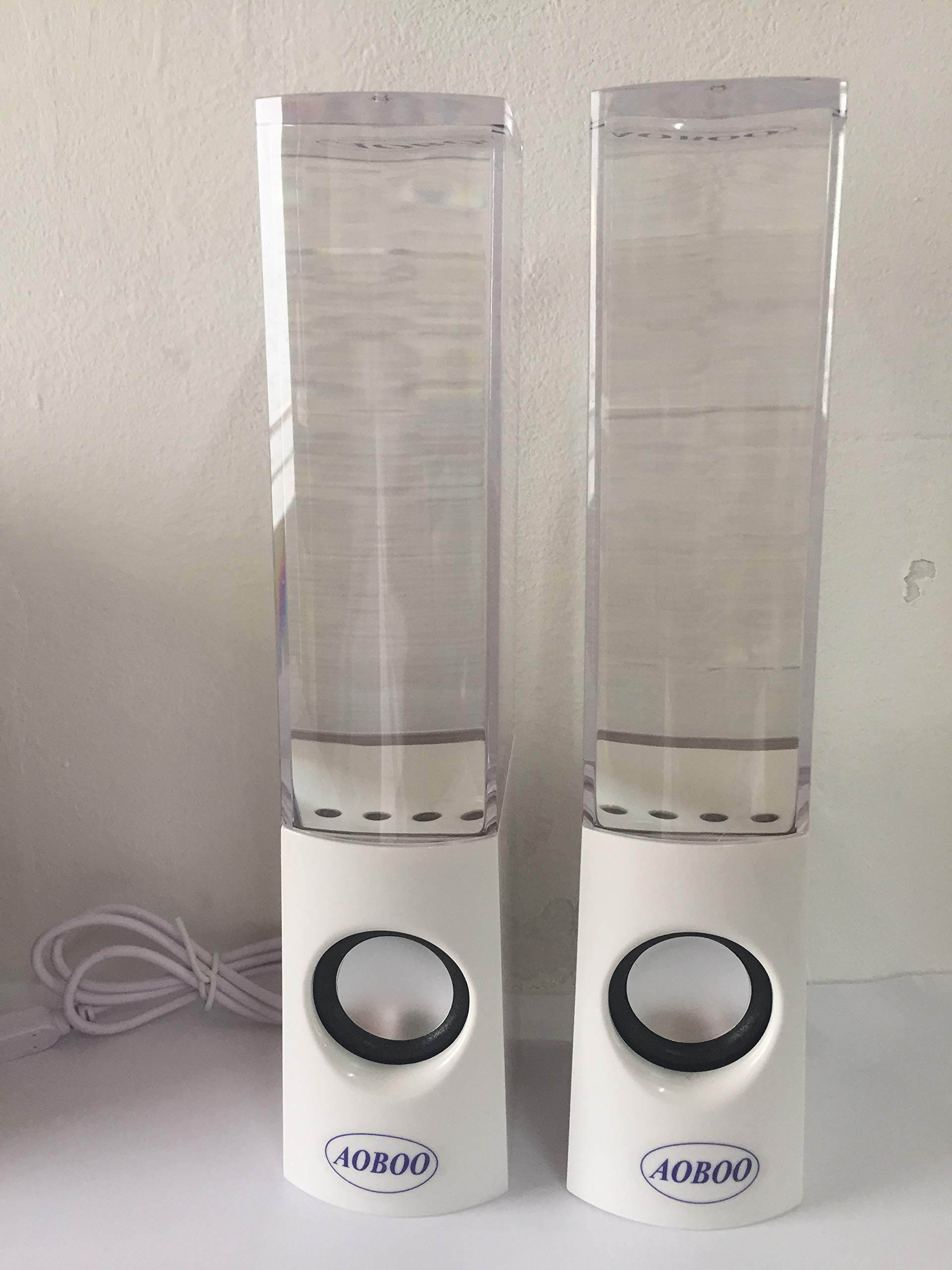 Aoboo Led Light Dancing Water Speakers Fountain Music for Desktop Laptop Computer PC,USB Powered Stereo Speakers 3.5mm Audio (White,Line-in Speakers)