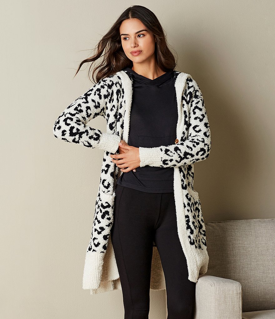 UGG Judith Sweater-Knit Leopard Print Hooded Lounge Cardigan