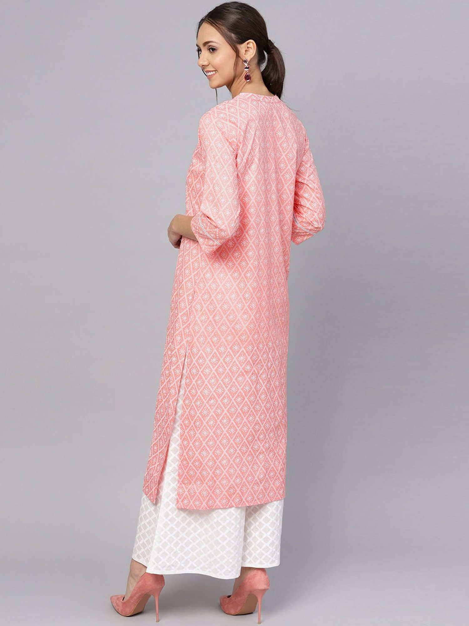 Anubhutee Peach & White Printed Kurta Palazzo Set
