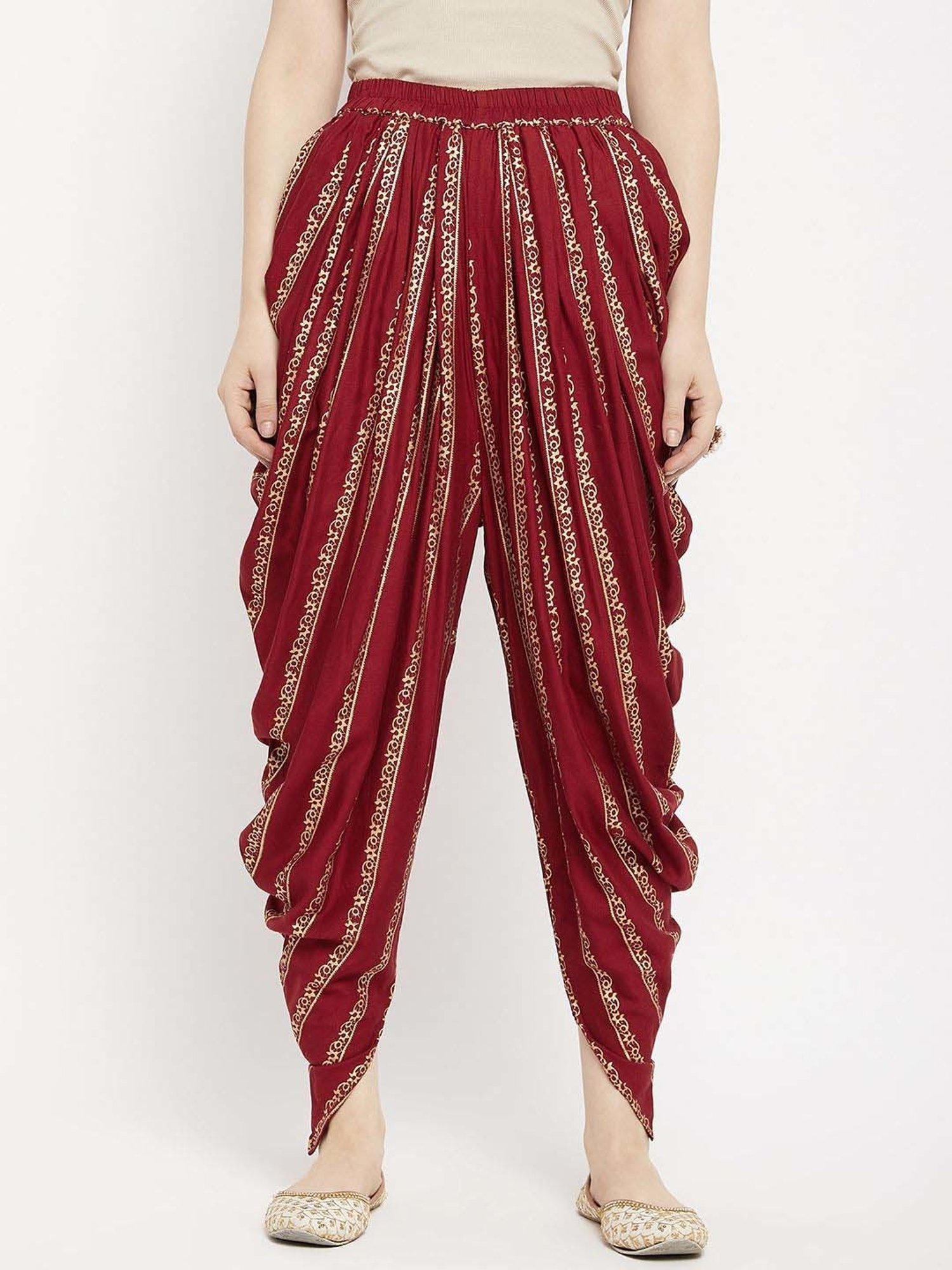 Castle Maroon Printed Dhoti Pants