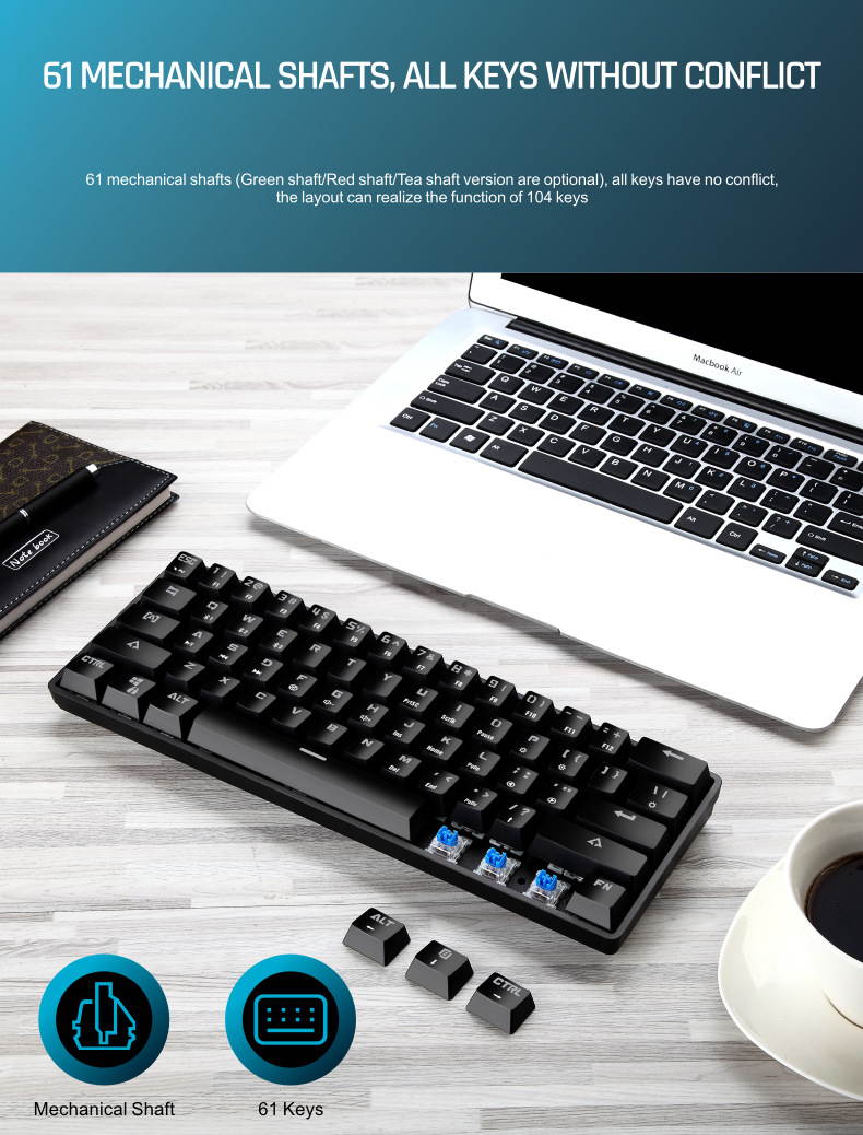 LEAVEN 61-key wired/wireless dual-mode bluetooth mechanical keyboard tablet phone mechanical bluetooth keyboard