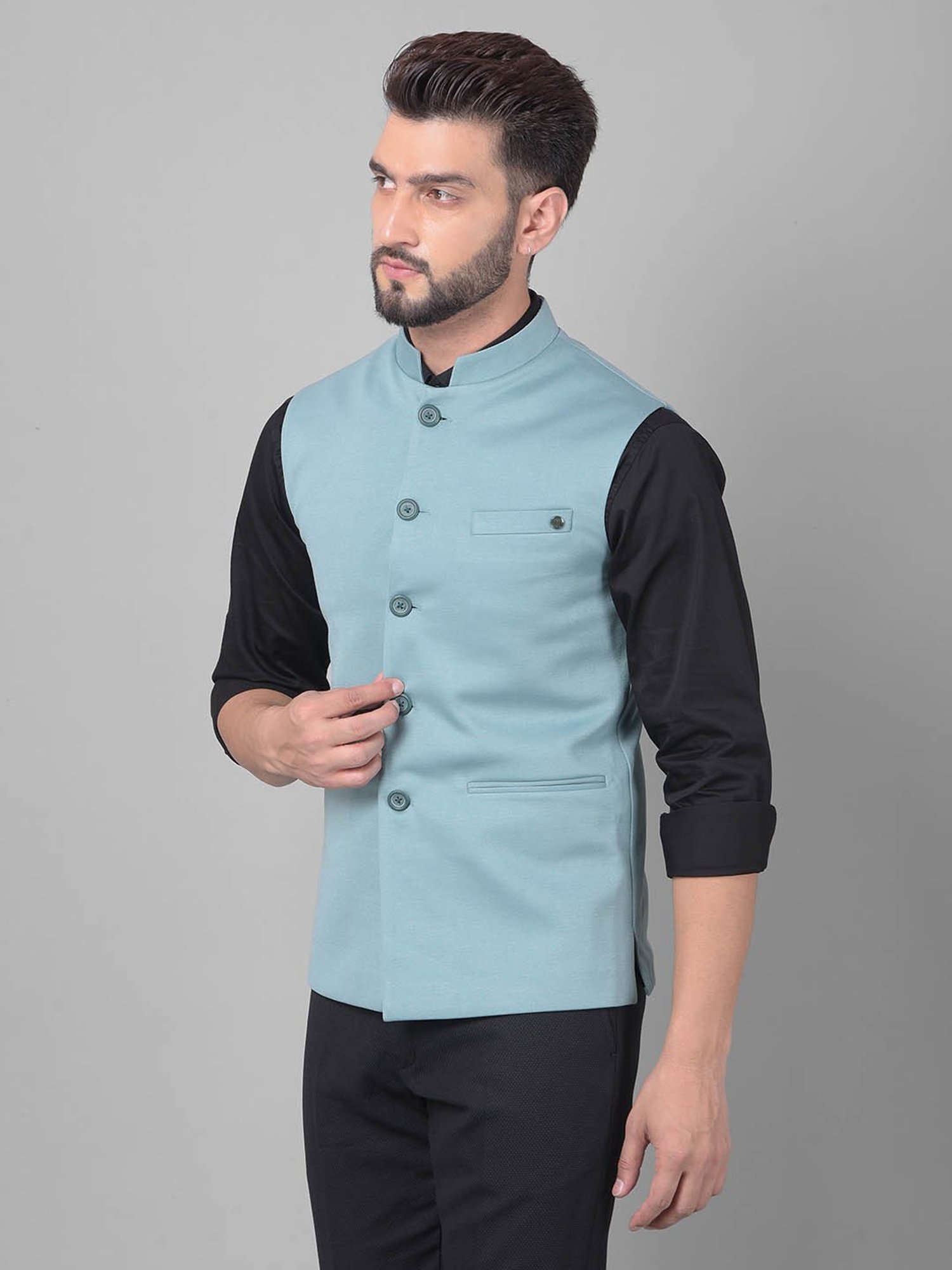 Crimsoune Club Mint Green Slim Fit Nehru Jacket