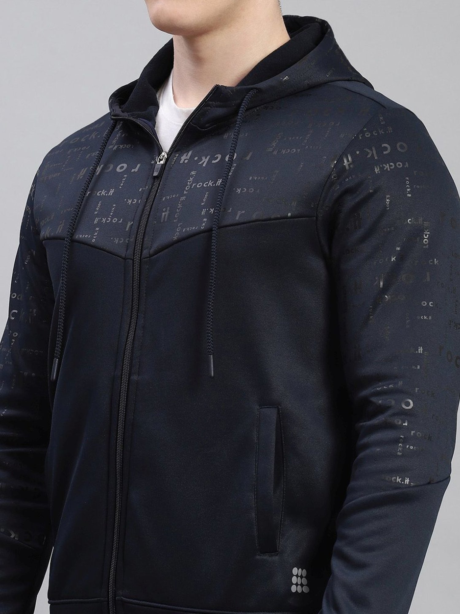 Rock.It Navy Blue Regular Fit Printed Tracksuits