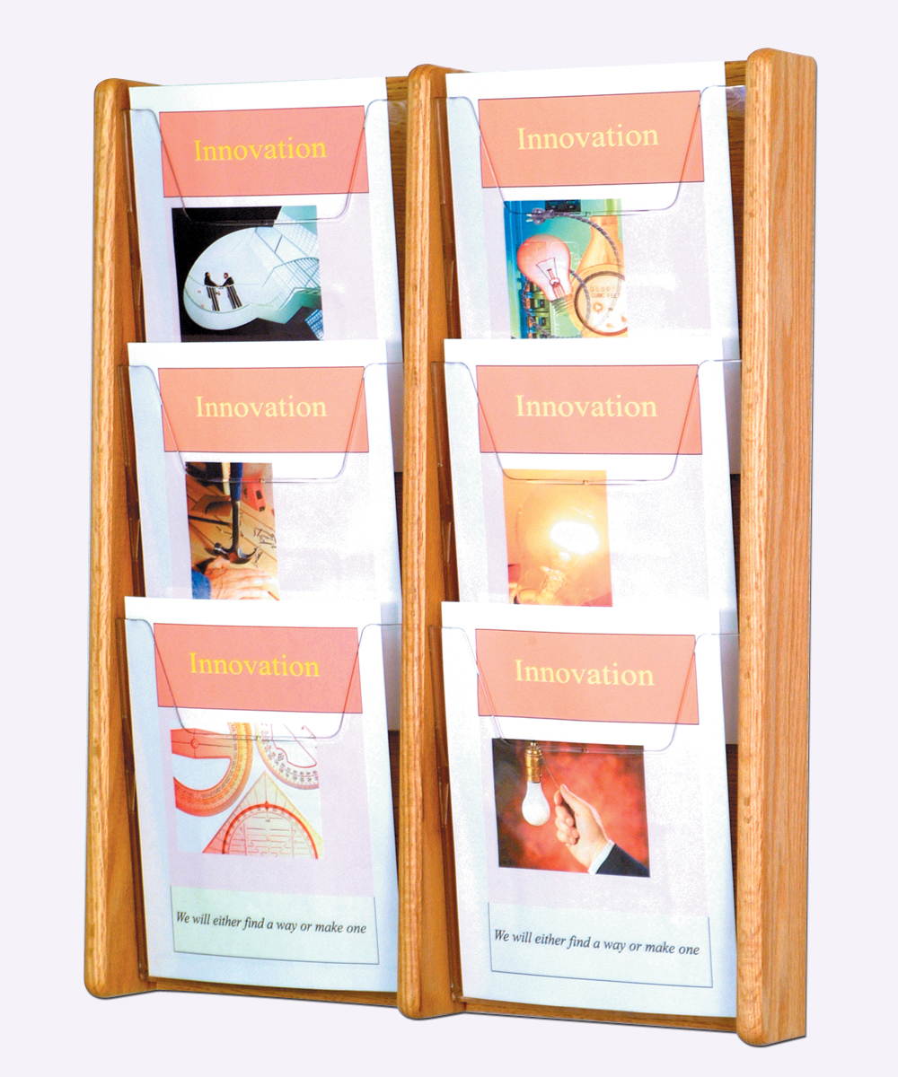 Wooden Mallet Books Newspaper Magazine Holders Stance 6 Pocket Wall Display Rack 2"x3" Light Oak