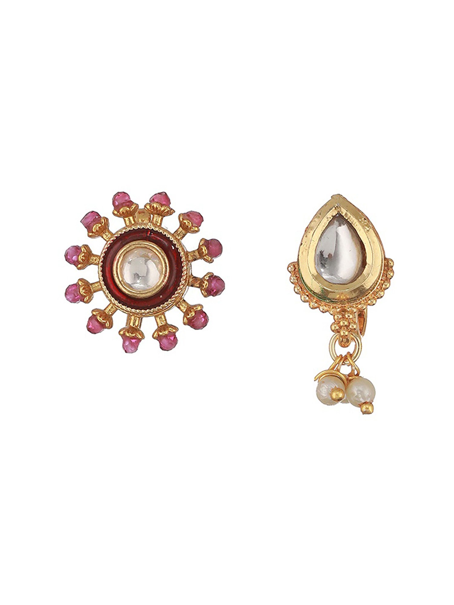 Aatmana Gold-Plated & White Kundan Studded Pear Shaped Nose Pin - Set of 2