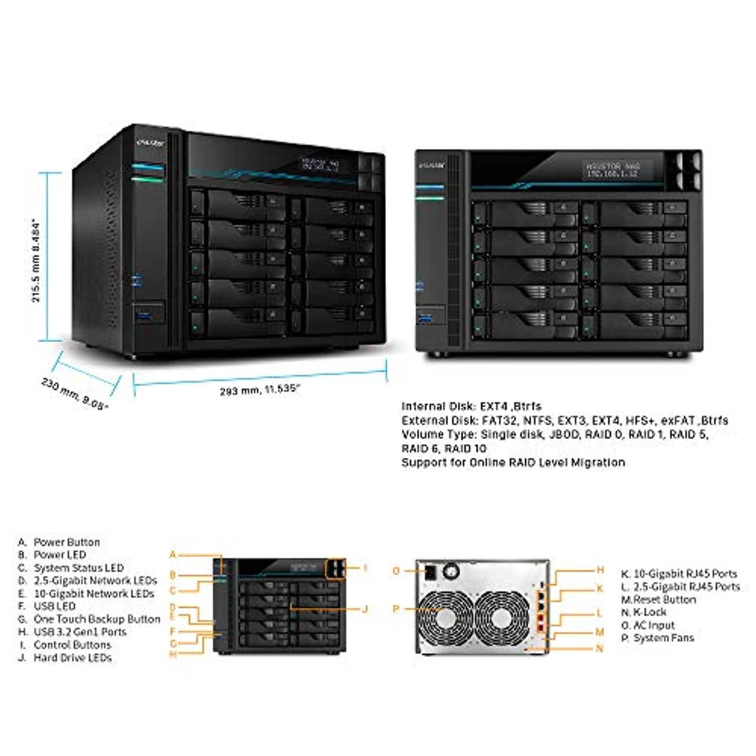 Asustor Lockerstor 10 | AS6510T | Enterprise Network Attached Storage | 2.1GHz Quad-Core, Two 10GbE Port, Two 2.5GbE Port, Two M.2 Slot for NVMe SSD Cache, 8GB RAM DDR4 (10 Bay Diskless NAS) (AS6510T)