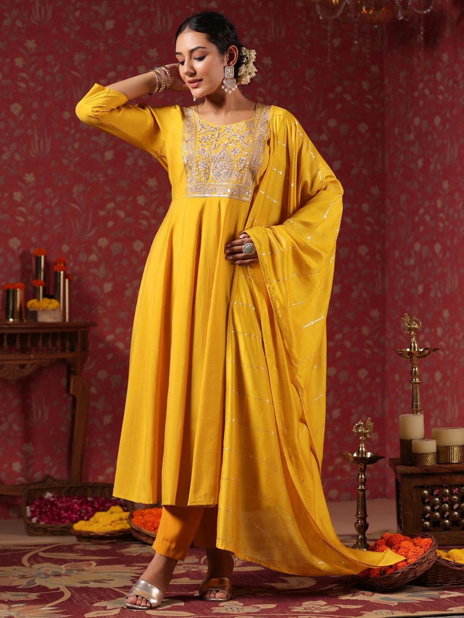 Ishin Yellow Embroidered Kurta Pant Set With Dupatta