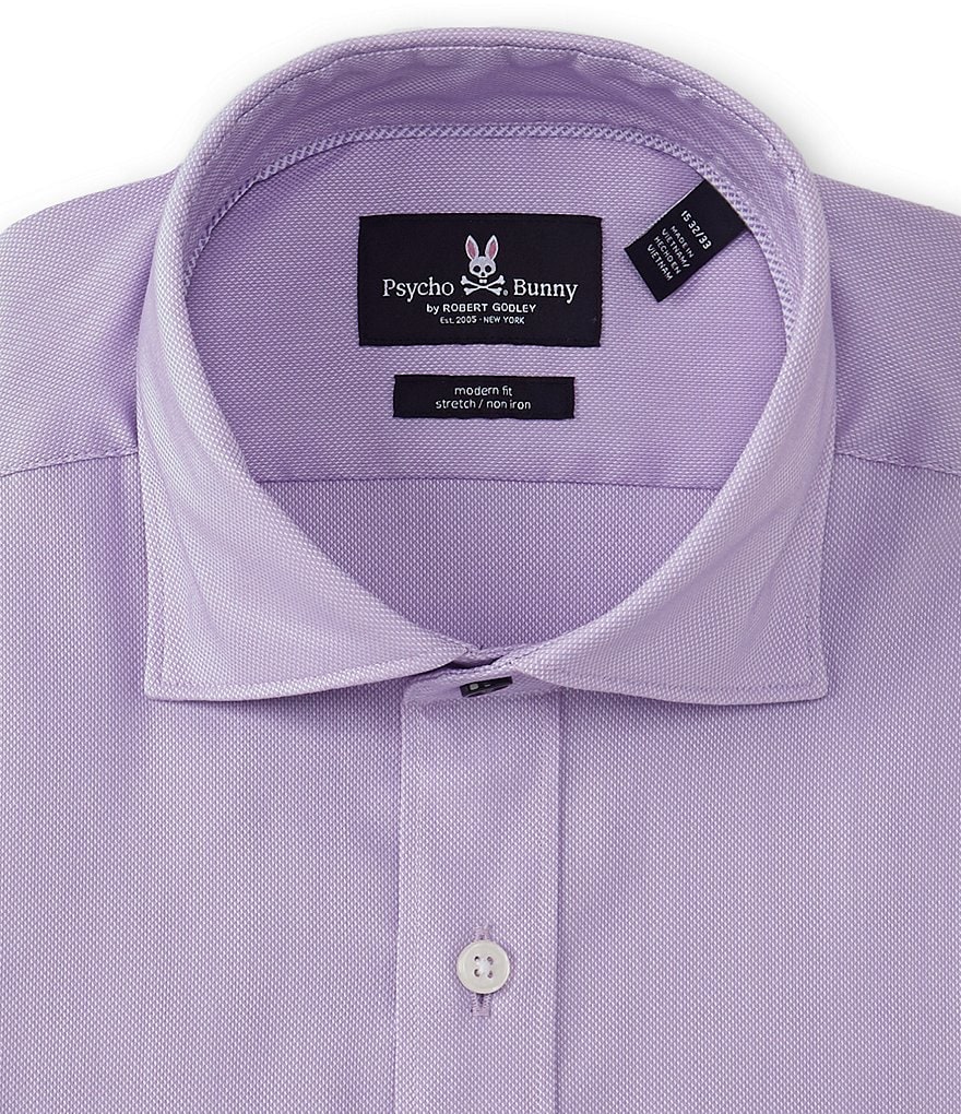 Psycho Bunny Non-Iron Modern Fit Spread Collar Solid Dress Shirt