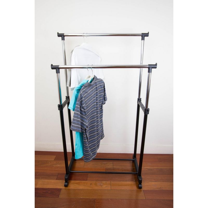 Sunbeam Chrome Plated Steel Double Garment Rack, Black
