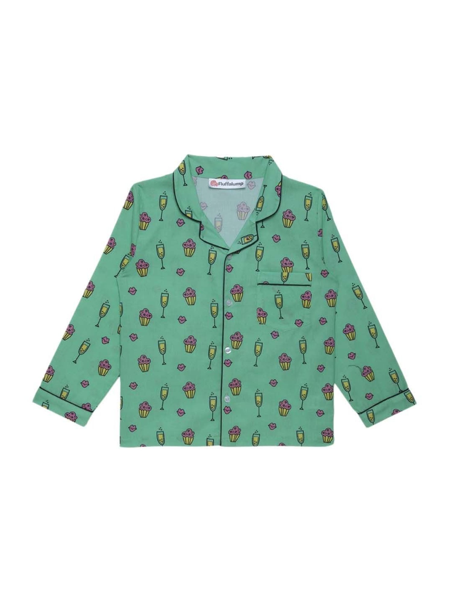 Fluffalump Boys Multicolor Cotton Printed Nightwear Top & Pants Set